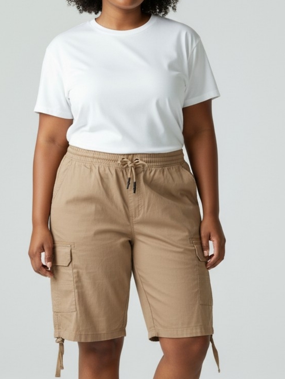 NEW! Women’s Tan Cargo  Shorts with Drawstring Waist 4458
